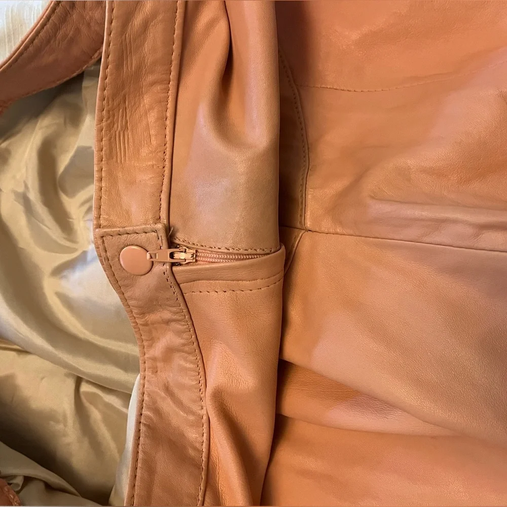 Vintage leather 3/4 circle skirt full peach 80s COMINT Made in Argentina - Picture 7 of 9